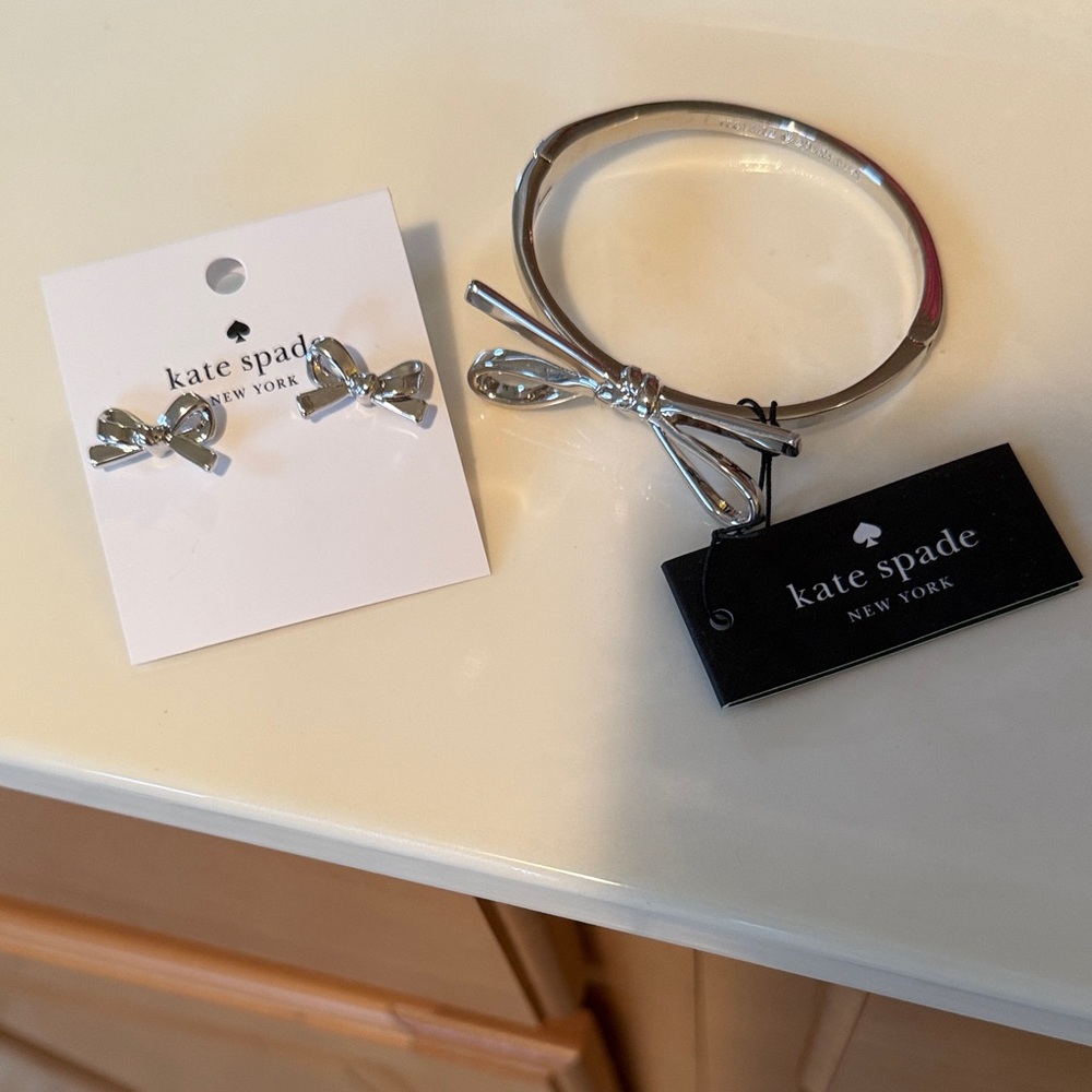 NWT: Kate Spade Silver Bow Jewelry Set